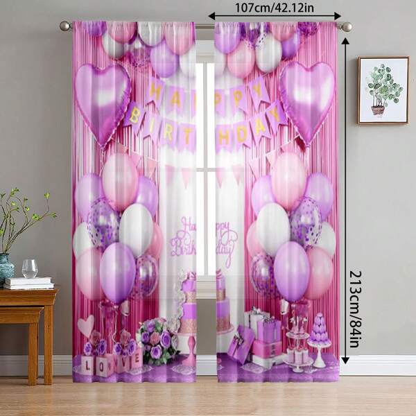 2 piezas Decoraciones de cumpleaños para niñas en rosa y morado, decoración de fiesta para mujeres, cortina floral rosa, pancarta de feliz cumpleaños, globos de confeti multicolor, globos de corazón de lámina morados, fiesta de princesa, 100% poliéster apta para decoración de dormitorio, oficina, cocina, sala de estar y estudio