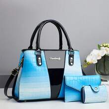 New 25-Year-Old Painted Stone Pattern Color-Matching Random Patterns European And American Fashionable Personalized Women's Handbag Three Pieces Set - Purple - View 6