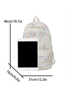 Mochila Funcional Feminina com Estampa Listrada em Cores Contrastantes, Grande Capacidade de Armazenamento para Livros, Tablets, Alças de Ombro Ajustáveis, Adequado para Estudantes, Viagens, Férias