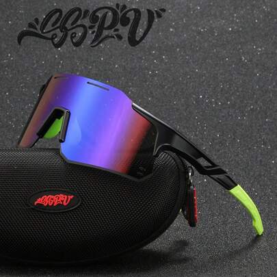 SSPV 1pc משקפי ספורט Y2K עם עדשה גלילית עוטפת, שחור/כחול/ירוק/אדום, עיצוב ארגונומי חלול ונושם, דוגמה גיאומטרית, נגד השתקפות וסינוור, רגליים ורפידות אף מתכווננות מסיליקון נגד החלקה, מתאים לרכיבה על אופניים, אופני הרים, רכיבת כביש, ספורט בחוץ, ריצה, נהיגה, דיג, גולף, חוף, בייסבול, טיולים רגליים, ציד