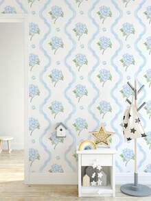 1pc 17.7" X 9.8ft Simple Floral Plant Wallpaper, Floral Self-Adhesive Wallpaper, Peel And Stick Wallpaper, Light Background Wallpaper, Removable Wallpaper, Decorative Sticker For Living Room, Bedroom, Wall, Furniture Renovation