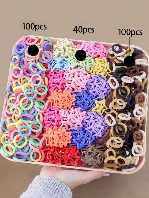 240pcs/Set Candy Color Hair Accessories, Cute Star Clips, Thumb Ring Hair Ties, Daily Hair Decoration & Party Decor For Kids