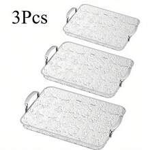 3pcs Transparent Elegant Golden-Rimmed Rectangular Trays Set, Large/Medium/Small PTE Transparent Serving Platters With Handles - Ideal For Fruits, Snacks, Pastries | Perfect For Parties & Festivals, Trays For Serving Food, Party & Festival Essenti - Transparent Gold - View 5