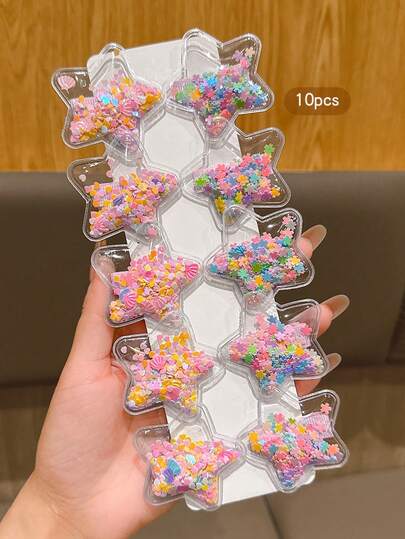 10pcs/Pack Cute Colorful Star Hairpins, Daily Wear Hair Clips Accessories
