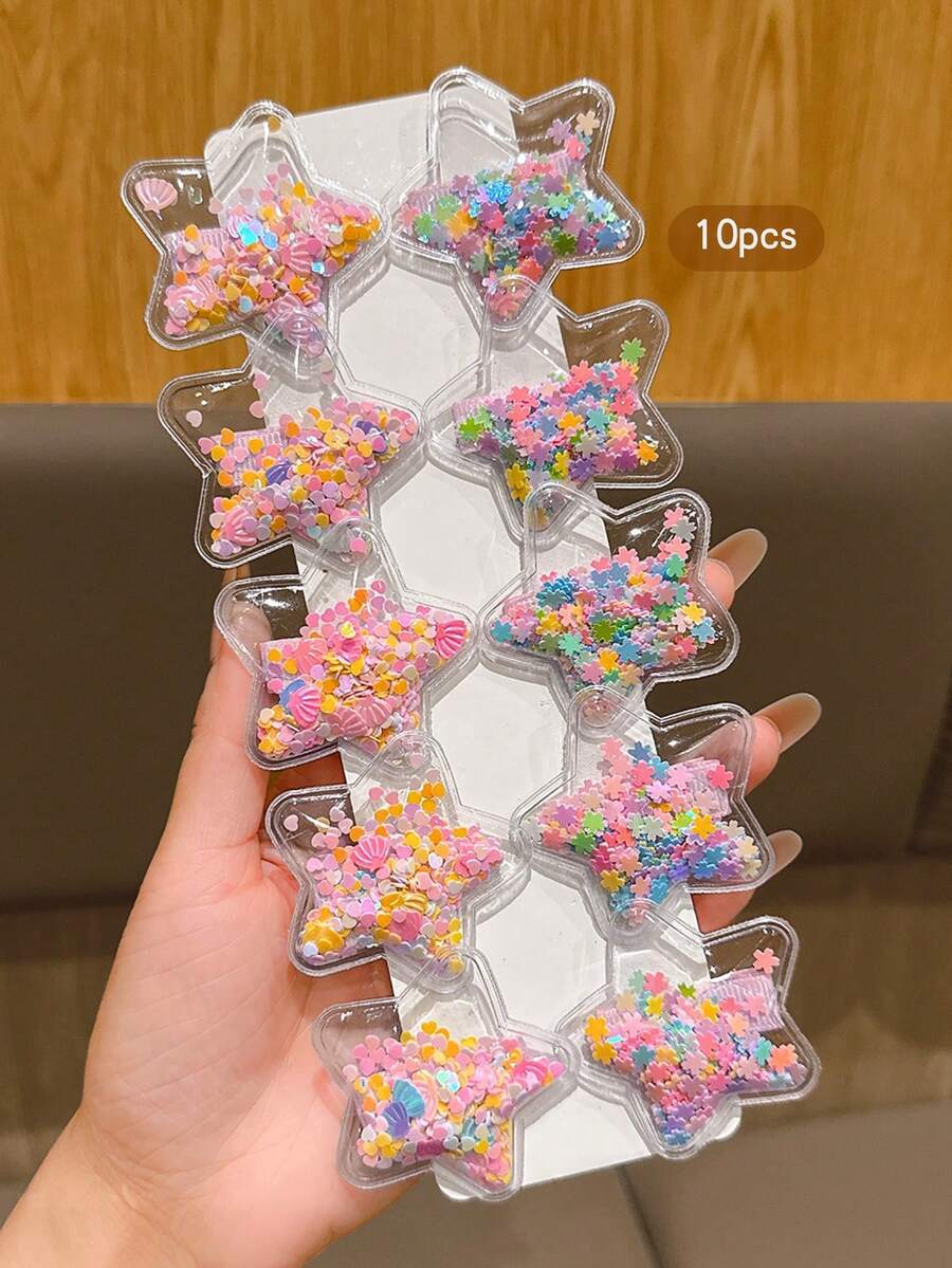 10pcs/Pack Cute Colorful Star Hairpins, Daily Wear Hair Clips Accessories - Multicolor - View 1
