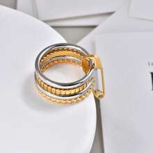 1pc New Multi-Layer 18K Gold Plated Ring, Gift - Stainless Steel Ring - View 11