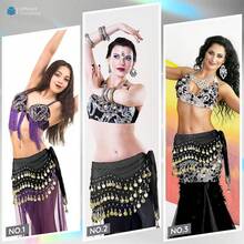 Chiffon Belly Dance Hip Scarf With 128 Coins For Yoga Class - Black - View 4