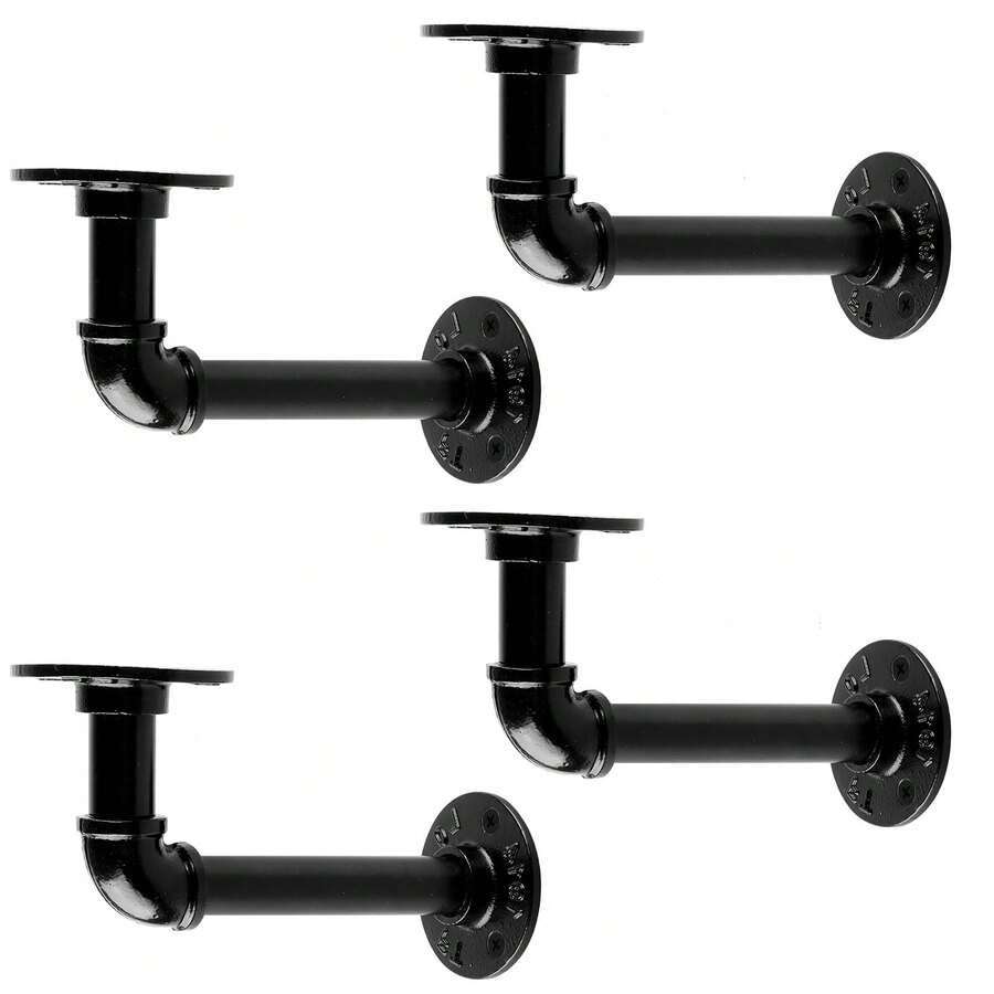 HALMAN 2 Pzs, Pipe Shelf Brackets Set of 2 Industrial Iron Shelf Brackets Pipe Shelving Brackets for Custom Floating Shelves, Par De Mensulas Para Repisas Uso Rudo, Montado Pared Resistentes Soportes de Estantes Rústicos, organizadores de almacenamiento de estantes flotantes para decoración del hogar, estantes de hierro para soportar libros, soportes de partición, 8*15 cm/12*14 cm. Carga 200 libras,DIY Rustic Shelves Brackets Hardware Included Black