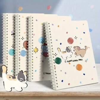 4pcs Cute Animal Notebooks - 60 Sheets/120 Pages, Smooth Writing Paper, Daily Planner & Journal With Whimsical Cat And Dog Designs, 360° Tiled Portable Notebooks For School, Office, And Travel, School Stationery, Vibrant Cover Design, Highquality Paper