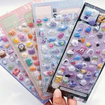 1 套卡通 3D 贴纸动物贴纸适用于剪贴簿、计划簿、笔记本、手机壳、水瓶、笔盒装饰