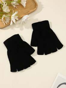 Solid Knit Gloves - Black - View 13