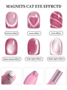 3-In-1 Love Snake Pattern Pink Cat Eye Magnet Nail Art Cat Eye Magnet Removable Multi Functional Powerful Nail Art Magnet,Nail Supplies,Nail Tools,Nail Art Tools,Back To School,Nails,Nail Tools For Press On Nails