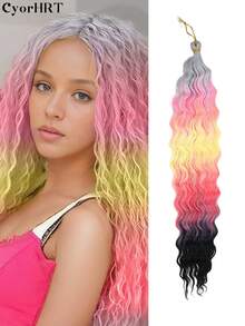 1-Pack 24 Inch Deep Wave Hair Extensions - Rainbow Colored Synthetic Extensions With Water Wave Pattern For Music Festival Carnival & Daily Glam Festival Hair Essential - Multicolor - View 11