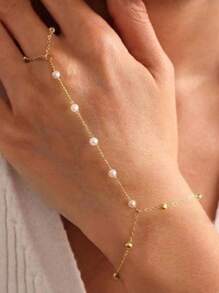 Tsnamer 1 pieza Pulsera de cadena de mano con cuentas para mujeres, niñas, anillo de pulsera de cadena de mano, joyas de acero inoxidable, regalos