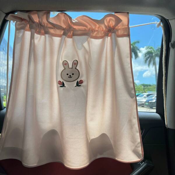 1pc Embroidered Rabbit Fabric Sunshade Car Curtain, Blackout & Heat Insulation For Side Window