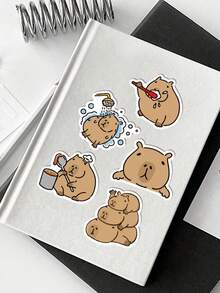 50 张可爱卡通水豚贴纸，创意简约设计，适用于装饰水族馆、剪贴簿、手机壳、笔记本、滑板、吉他、派对用品、手提箱、信封等，也非常适合圣诞节、万圣节、毕业典礼、返校礼物和生日礼物 - 彩色 - 查看 6