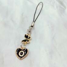 1pc Metallic Heart & Alphabet Letter A-Z Charm Phone Pendant - Black - View 28