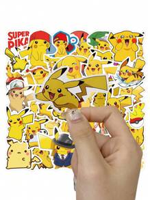 pokemon 50pcs Pokemon Cartoon Graffiti Stickers, Decorative Stickers For Scrapbooking, Gifts, Student Handmade Materials, Waterproof Stickers For Car, Luggage, Cup, Stationery