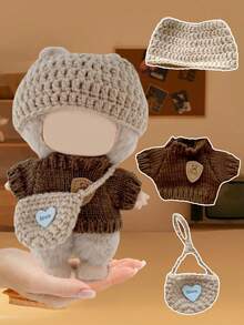 17cm First, Second, And Third Generation Bubu Pendant Baby Clothes Brown Bear Sweater Set Knitted Thread Sweater Hat Clothes (Clothes Only) - Knitted 3 Piece Set - View 11