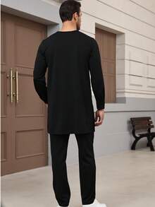 Muslimische Kleidung schwarzes Vollhemd und Hosen 2-teiliger afrikanischer Herrenanzug Kafatan, elegantes Oberteil ohne lange Ärmel und Hosen, vollständiger Luxusanzug für Herren Hochzeit