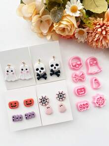 Gothic Pumpkin Skull Styling Jewelry Polymer Clay Cutters, Halloween Accessories Crafting Toolkit-DIY Soft Clay Cutting Mold - For Handmade Earring Making - The Perfect Holiday Gifts For Halloween, Day Of The Dead, And Thanksgiving - Pink - View 4