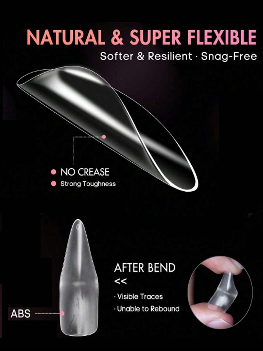 240PCS Transparent Almond Sized Nail Tips, 12 Sizes Acrylic Extended Full Stick Nails, Suitable For Nail Salons And DIY - Transparent - View 1