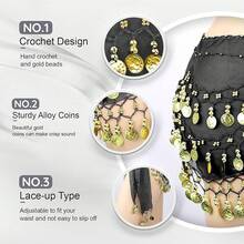 Chiffon Belly Dance Hip Scarf With 128 Coins For Yoga Class - Black - View 3