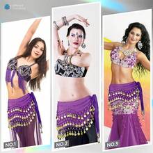 Chiffon Belly Dance Hip Scarf With 128 Coins For Yoga Class - 紫色 - 查看 9