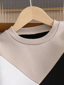 青少年男孩图案字母印花保暖圆领运动衫和裤子套装 - 卡其色 - 查看 3