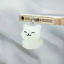 1pc Glow-In-The-Dark Resin Smiling Cat Pendant Phone Dust Plug Charm, Phone Decoration