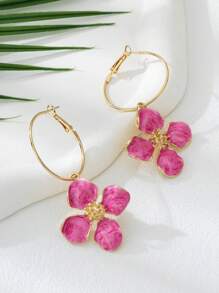 1 Pair Colorful Dopamine Gradient Resin Flower Drop Earrings For Women, Fashionable Summer Holiday Style