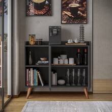 Sideboard With 2 Doors, Shelves And Solid Wood Legs – Modernist Style, Ideal For Dining Room, Kitchen Or Elegant Decor - màu đen - Xem 3