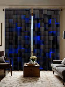 2pcs Cartoon Room Curtains, Polyester Living Room Curtains, Bedroom Blackout Curtains, Bedroom Decoration Home, House Bedroom Wedding Decoration Style, Blackout Curtains Without Drilling, Christmas Home Decoration, Kitchen Curtain Set - Multicolor - View 2