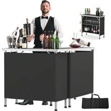 Portable Bar Table, 3-Tier Shelves, Mobile Bar Table For Events, Party, Camping, Picnic, Tradeshow, Indoor With Black Skirt, 39 "L X 34" H - màu đen - Xem 4