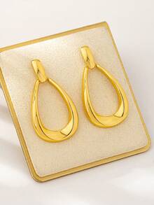 1 Pair Asymmetrical Geometry Smooth Earrings, Similar Style - Yellow Gold - View 2