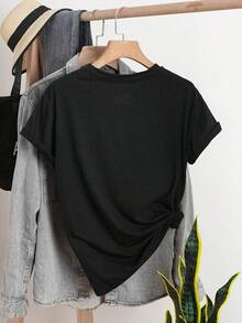 Camiseta de manga corta de gran tamaño para hombre y mujer con estampado de planetas celestes - Cuello redondo, corte holgado, blusa casual, silueta en línea para atuendos informales, top minimalista (lavable a mano) - No - Negro - Ver 2
