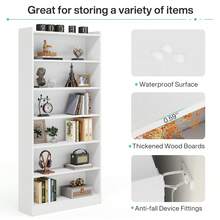 7-Tier Large Bookcase, 78-Inch Tall Modern Library Bookshelf With Storage Shelves, Open Display Shelving Unit For Bedroom, Living Room & Office, White - 白色 - 查看 7