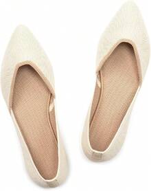 Womens Flat Shoes Classic Pointed Toe Flats Knitted Dress Shoes Soft Comfortable Dressy Flats Women - 淺褐色的 - 查看 5