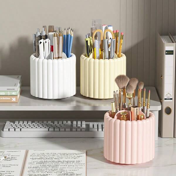1PC 360° Rotating Makeup Brush Storage Box & Cosmetic Organizer - Large Capacity Multifunctional Brush Holder For Makeup Brushes, Lipsticks, Skincare & Stationery - Perfect For Dressing Table, Vanity, Office Desk, Bathroom Counter, College Dorm, Home Decor - Great Birthday, Christmas, Mother's Day, Valentine's Day, Anniversary, Wedding Gift For Women, Girlfriend, Wife, Mother, Teens