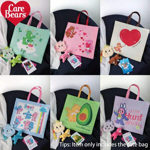 CARE BEARS Care Bears Cartoon Love-A-Lot Bear, Funshine Bear, Bear, Friend Bear Print Shopper Bag, School Bag,Back To School, Large Capacity, Portable, Lightweight, Suitable For Women & College Students, Perfect For Shopping