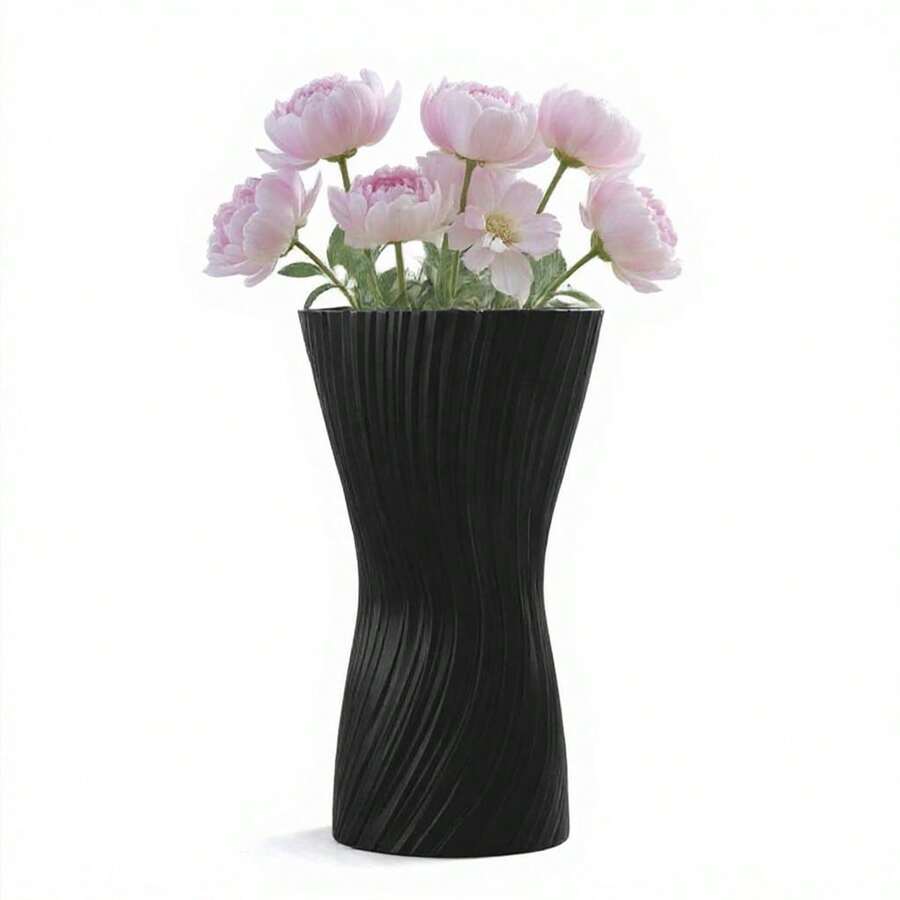ORIZZONTE Decorative Wavy Design Vase, Sculptural Vase With Wave Texture, Vases For Fresh/Dry Flowers, Ideal For Flowers, Home And Office Decor, Furnishing Objects/Accessories, 13.3 * 13.3 * 23 Cm, 100% Made In Italy