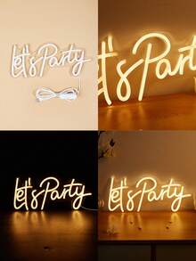 1個“let's Party” Led霓虹燈字母形狀,usb供電,適用於臥室牆面裝飾,節日派對婚禮裝飾 - 彩色 - 查看 6