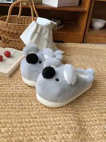 XIXITIAO 2025新款情侣款可爱考拉图案毛绒保暖室内防滑拖鞋，新奇居家鞋 - 淺灰色 - 查看 3