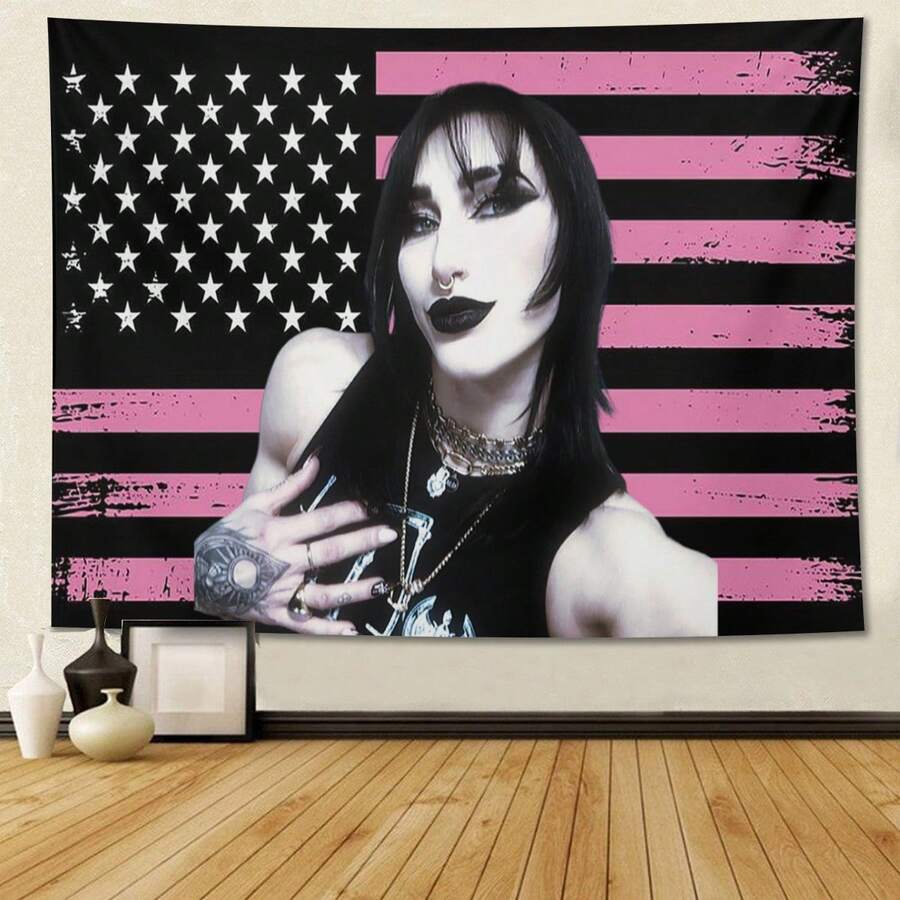 Music Album Poster Tapestry Rhea Flag Ripley For Living Room Bedroom Wall Hanging For Friends Pink Gift - White - View 1