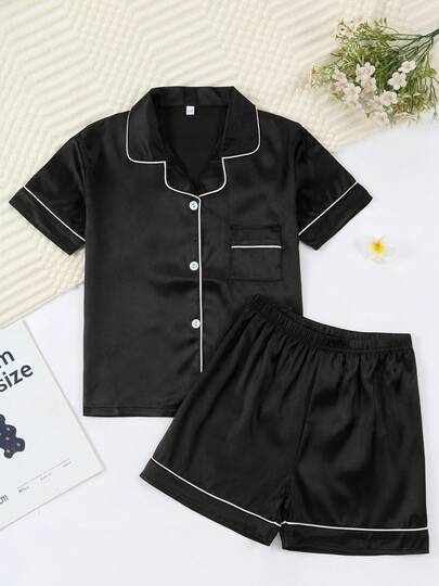 Girls Pajamas, Satin Silky Pjs Set Kids 2Pcs Button-Down Nightwear Sleepwear Gift For Kids