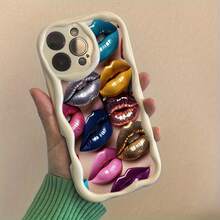 Funda para teléfono 1 funda colorida y brillante para teléfono con maquillaje de color de labios X/11/12/13/14/15/16 Pro Series, incluida la versión Plus: estilo ondulado, diseño lindo para mujeres y hombres - Negro - Ver 4