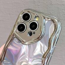 Funda para teléfono 1 pieza Esta es una funda para teléfono de nuevo diseño con un elegante patrón de ondas, adecuada para 16 Pro, 16 Plus, 16 Pro, 16 y 15, 14, 13, 12, 11. Cuenta con recortes de lentes precisos y está hecha de material TPU a prueba de golpes. - Plateado - Ver 4