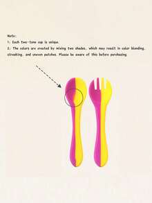 2PCS/Set Personalized Customization Name Baby Silicone Utensils Feeding Learning Children Tableware Custom Baby Soft Spoon Forkback To School Winter Gift Ideas Boy Girl Valentine's Day - Multicolor - View 3