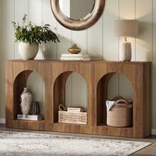 LITTLE TREE 70.9" Console Table With Storage, Wood Entryway Entry Table With 3 Arched Shelves For Foyer, Hallway, Living Room, Behind Couch Sofa, Narrow Long, Brown - 棕色 - 查看 9