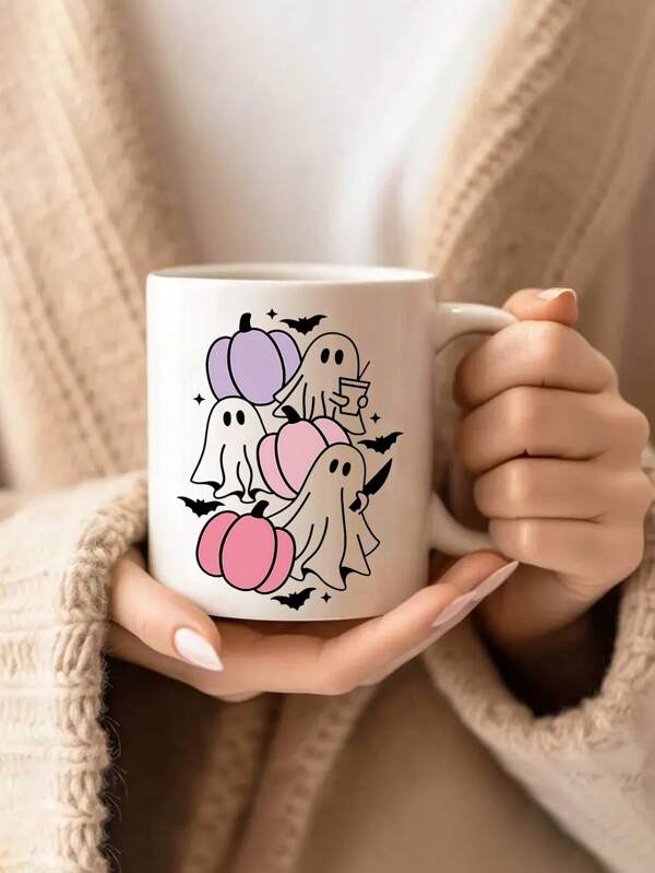 Taza personalizada con diseño de fantasma - Taza de café con nombre personalizado, con tres fantasmas lindos y tres calabazas de cerámica de 11 onzas - Regalos de otoño para mujeres - Decoraciones de otoño y Acción de Gracias, excelentes regalos para niñas y mujeres